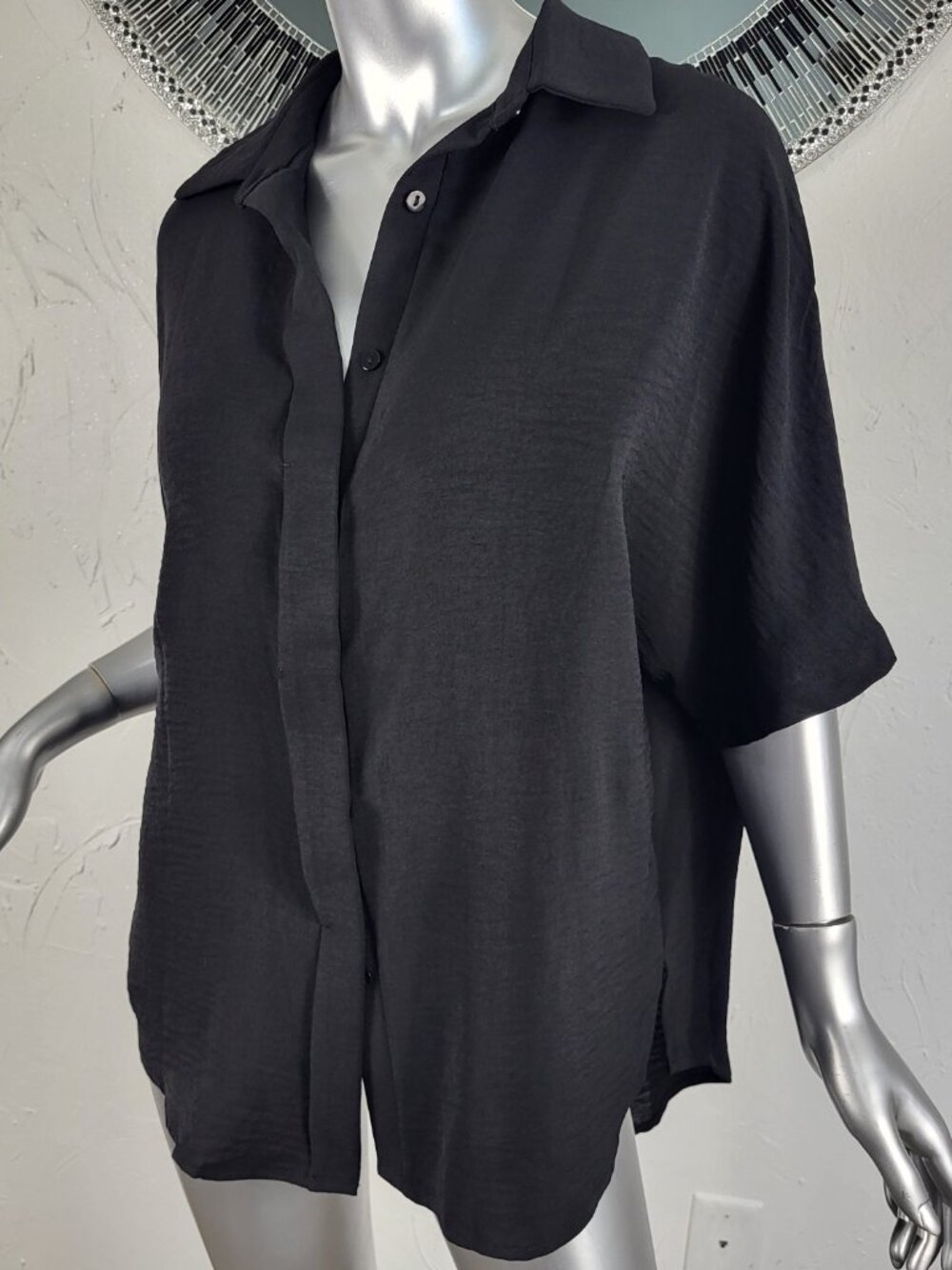 NWT~DOKOTOO~M/L/XL~BLACK OVERSIZED DOLMEN SHORT SLEEVE TUNIC TOP BLOUSE PEASANT